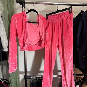 Pink Velour Tracksuit Set